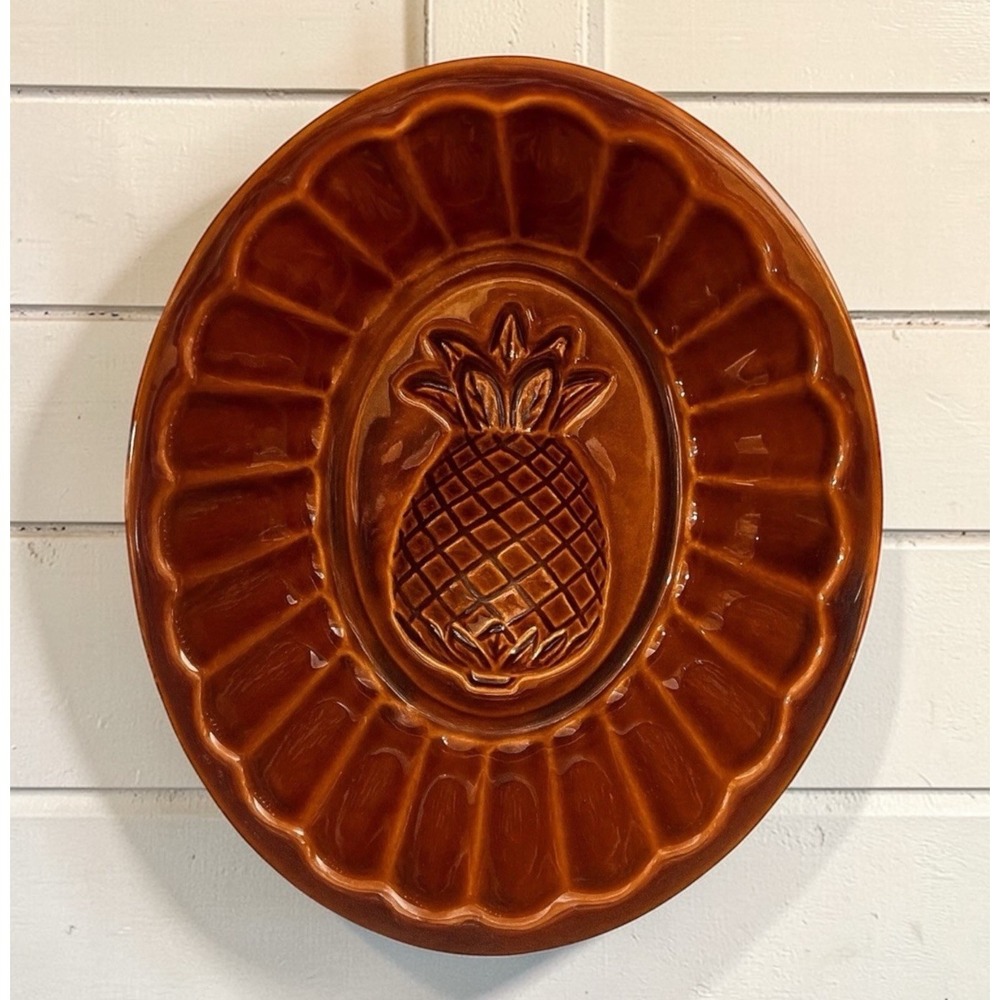 Vintage MCM Brown Drip Pineapple Ceramic Mold 7" Wall Hanging Kitchen Decor EUC